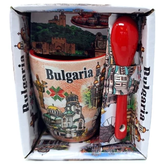 Чаша "България" с лъжичка, розова