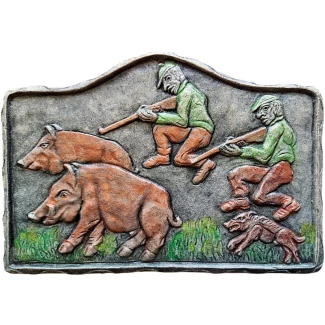 Керамична картина "Ловна сцена с диви прасета"