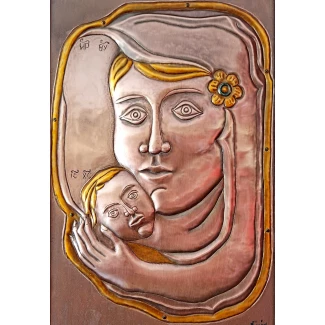 Медна икона "Богородица с младенеца" 32.5см./22.5см. Медна икона "Богородица с младенеца" 32.5см./22.5см.