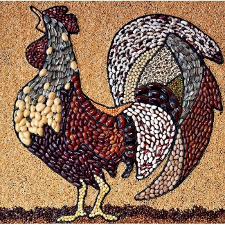 Картина "Петел"- кожа,семена и черупки, 47.5см./47.5см.  Картина "Петел"- кожа,семена и черупки, 47.5см./47.5см.