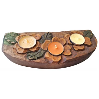 Свещник, троен- ръчна дърворезба