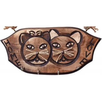 Закачалка за ключове "Две котенца"- ръчна дърворезба Закачалка за ключове "Две котенца"- ръчна дърворезба