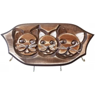 Закачалка за ключове "Три котенца"- ръчна резба